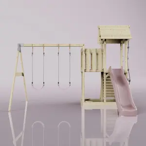 PolarPlay Balcony Tower Kids Wooden Climbing Frame with Swing and Slide - Swing Elof Rose