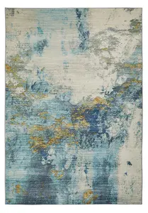 Blue Gold Abstract Polyester Soft Modern Living Room, BedroomRug - 200cm X 290cm