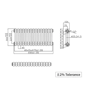 Right Radiators 300x695 mm Horizontal Traditional 2 Column Cast Iron Style Radiator Raw Metal