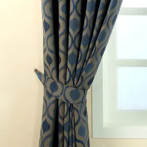 Homescapes Blue Modern Wave Jacquard Curtain Tie Back Pair