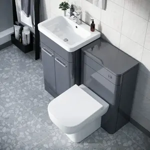 Nes Home 1000mm Steel Grey Vanity Cabinet and WC Unit with Back To Wall WC Toilet