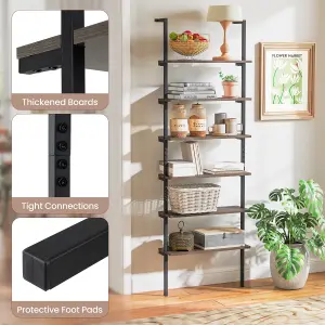 COSTWAY 6-Tier Ladder Shelf Wall Mounted Industrial Bookshelf with Metal Frame