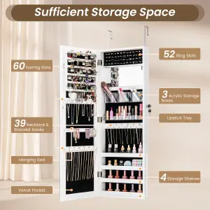 COSTWAY 110 x 37cm Jewelry Mirror Cabinet Wall/Door Mounted Jewelry Armoire Organizer