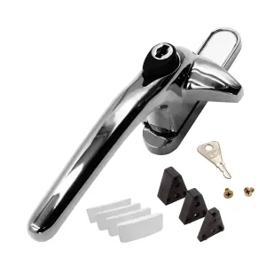 Universal Cockspur Window Handle Kit - Left, Polished Chrome/White