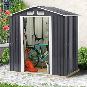 10 x 8ft Charcoal Black Garden Metal Storage Tool Shed with Base Foundation