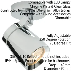 Bathroom Ceiling Adjustable Spotlight Chrome Plate Single Round Modern Downlight