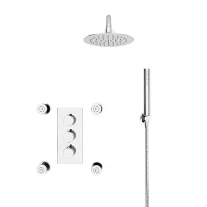 Nes Home Chrome Round 3 Way Concealed Thermostatic Shower Mixer Valve Shower Head Handset Body Jets Set