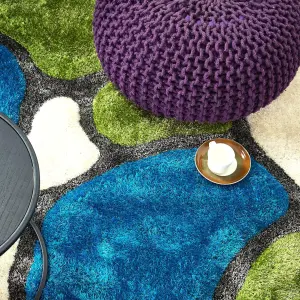 Blue and Green 3D Pebbles Shaggy Rug - Hawaii