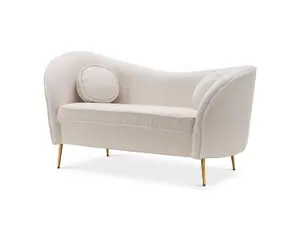 2 Seater Loveseat Small Sofa in White Teddy Boucle Fabric