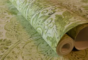 Galerie Tropical Collection Avacado Tahiti Inspired Damask Wallpaper Roll