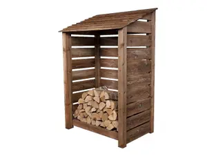 Slatted wooden log store W-119cm, H-180cm, D-88cm - brown finish