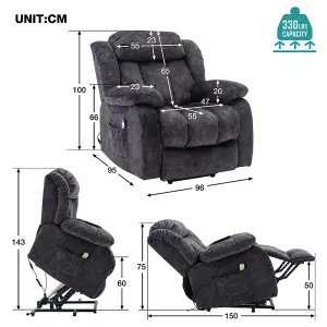 Power Massage Lift Recliner Chair with Heat & Vibration for Elderly, Antiskid Fabric Sofa Contempoary Overstuffed Design