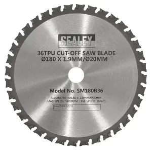 Sealey 36 TPU Cut-Off Saw Blade Diameter 180 x 1.9mm/Diameter 20mm Hardened Steel Teeth SM180B36