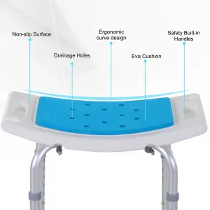 HOMCOM Adjust Aluminium Bath Stool Spa Shower Chair Non-Slip w/ Shower Hole