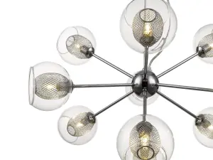 Luminosa Spring 10 Light Multi Arm Ceiling Pendant Mesh Chrome, Clear, G9