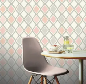 Arthouse Ayat Blush Pink Grey Geometric Diamond Wallpaper 907504