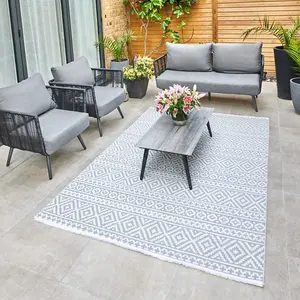 Blue Outdoor Rug, Geometric Stain-Resistant Rug For Patio Decks, 3mm Modern Outdoor Durable Area Rug-190cm X 290cm