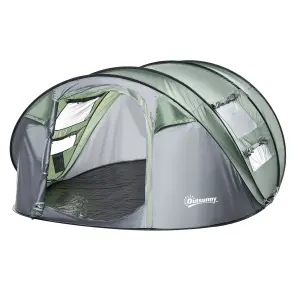 Outsunny Camping Tent Dome Pop-up Tent with Windows for 4-5 Person Dark Green