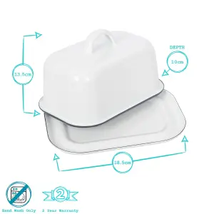 White Enamel Butter Dish - 18.5cm x 10cm - Green