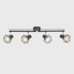 ValueLights Angus Grey Ceiling Bar Spotlight and E14 Golfball LED 4W Warm White 2700K Bulbs