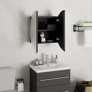 Berkfield Bathroom Cabinet with Round Mirror&LED Black 40x40x17.5 cm