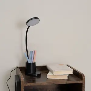 ValueLights Marco Black Rechargeable Goose Neck Dimmable Desk Lamp with Pen Holder Dimmable Flexible Reading Task Light