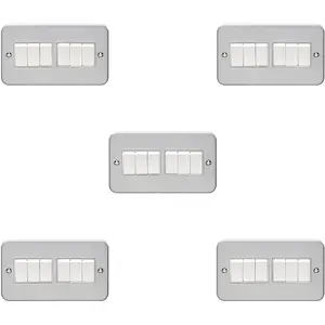 5 PACK 6 Gang Multi Light Switch 2 Way 10A HEAVY DUTY METAL CLAD - White Rocker