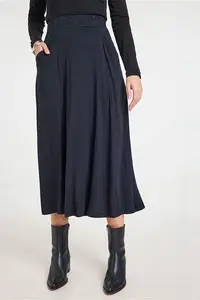 Bonmarche Black Plain Midi Jersey Skirt With Pocket Detail, Size: 10