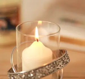 Glass Candle Holder With Crushed Diamond Design