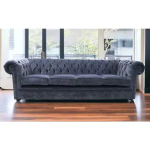 Chesterfield Handmade 4 Seater Sofa Pimlico Charcoal Grey Fabric In Classic Style