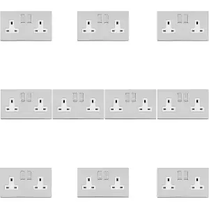 10 PACK 2 Gang DP 13A Switched UK Double Socket SCREWLESS POLISHED CHROME Power