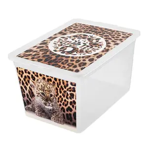 Set of 3 30 Litre Printed Animal Save Me Boxes Strong Stackable Storage Containers With Lids