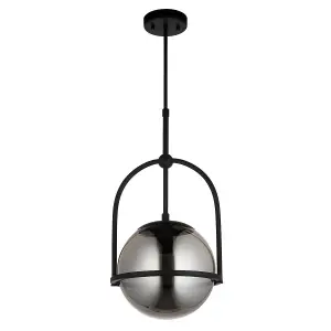 Luminosa Trieste Globe Pendant Ceiling Light Matt Black, Smoked Mirror Glass