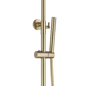 Brushed Brass Overhead Thermostatic Rigid Riser Shower Kit - Twin Head Round