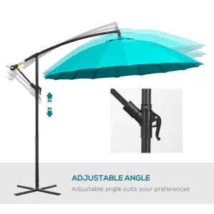 Outsunny 3(m) Cantilever Shanghai Parasol w/ Crank Handle, Cross Base, Turquoise