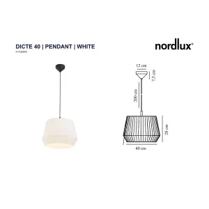 Nordlux Dicte 40 Indoor Living Dining Textile Pendant Ceiling Light in White (Diam) 40cm