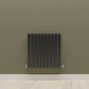 Horizontal Black Single Oval Panel Radiator (H)600mm x (W)590mm, 2080 BTU.