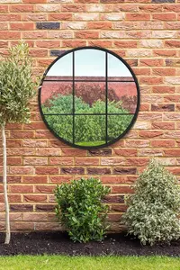 MirrorOutlet - The Circulus - Black Metal Frame Round Window Garden Wall Mirror 31"x 31" (80 x 80 cm)