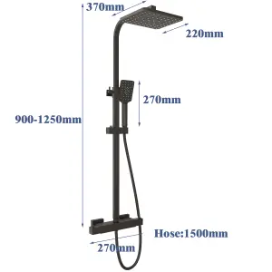 Matt Black Thermostatic Mixer Shower Set Square Black Twin Head Exposed Valve 220mm