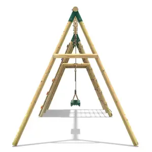 Rebo Beat The Wall Wooden Swing Set with Double up & Over Climbing Wall -Pinnacle