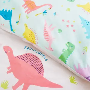 Catherine Lansfield Bedding Dinosaur Friends Reversible Duvet Cover Set with Pillowcase Natural