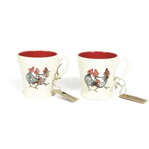 Farmhouse Hand Painted Ceramic Kitchen Dining Set of 2 Breakfast Mugs (D) 10.5cm x (H) 11cm