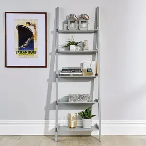 Ira 5-Tier Ladder Shelf Bookcase Unit Grey