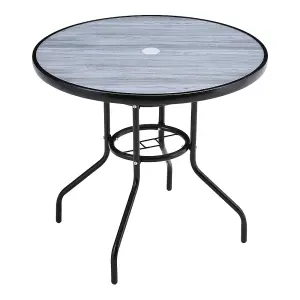 Round Wood Grain Table with Umbrella Hole Coffee Table for Garden 80cm Dia