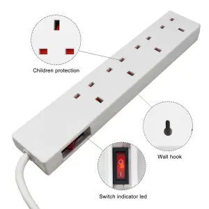 Extrastar 4 Gang Indicator Side Switched Extension Lead 1 M 13A