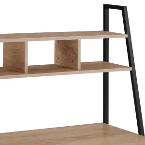 Desk Exeter - overhead storage shelves, 3 compartments - industrial wood light, oak Sonoma