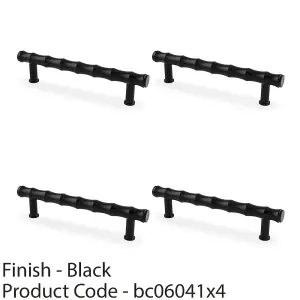 4 PACK - Bamboo T Bar Pull Handle - Matt Black 128mm Centres SOLID BRASS Drawer Door