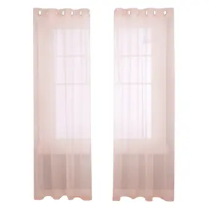 Deconovo Soild Eyelet Semi Transparent Net Curtains Super Soft Voile Curtains Decorative Sheer Curtans 55 x 114 Inch Pink 2 Panels