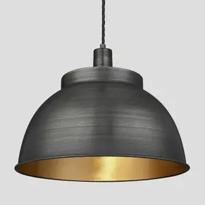 Industville Sleek Dome Pendant, 17 Inch, Pewter & Brass, Pewter Holder