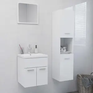 Berkfield Bathroom Furniture Set High Gloss White Engineered Wood